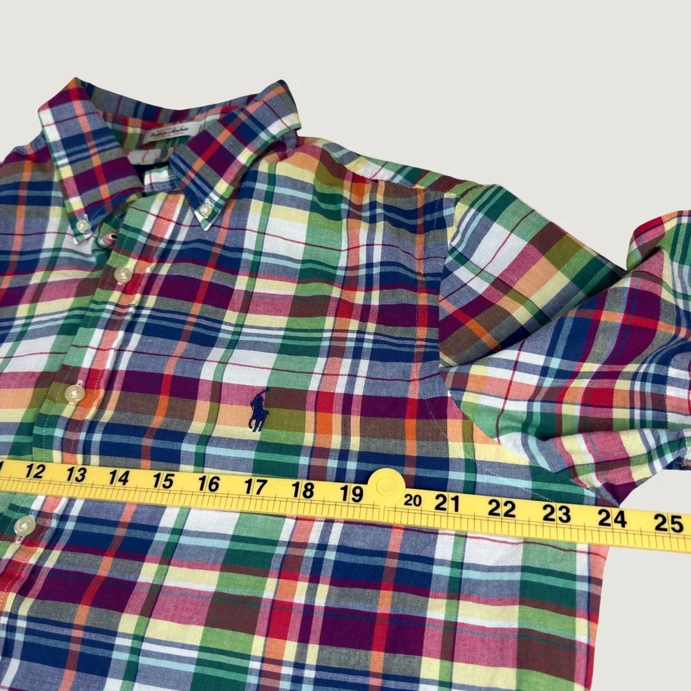 Polo Ralph Lauren Mens Large Madras Plaid Short Sleeve Button Down Shirt Multi